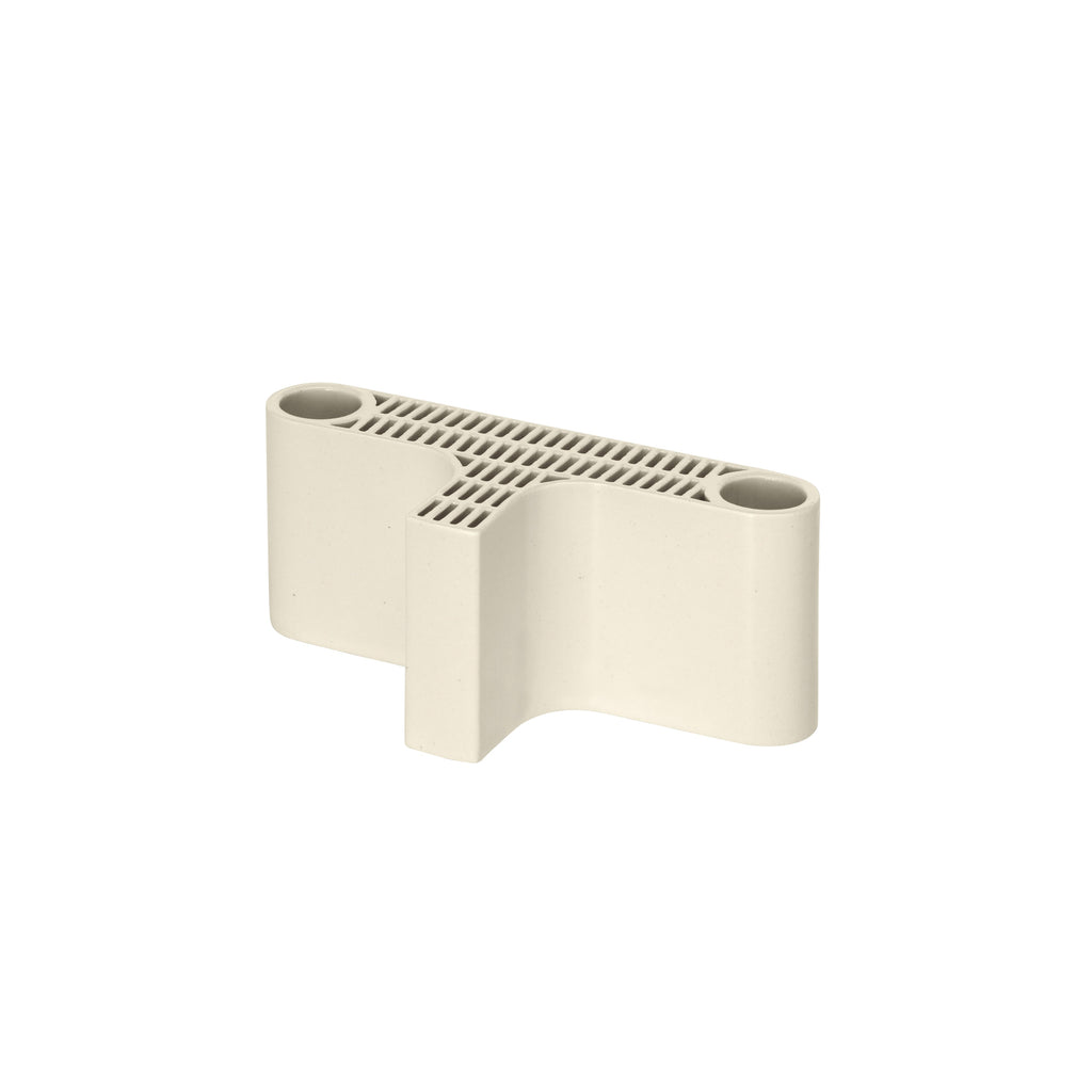 Tiili Candleholder in white, designed by Xavier Mañosa for Artek. Suitable for two candles. Each piece is unique, cut and finished by hand from machine-extruded clay, then dried, fired, and glazed.