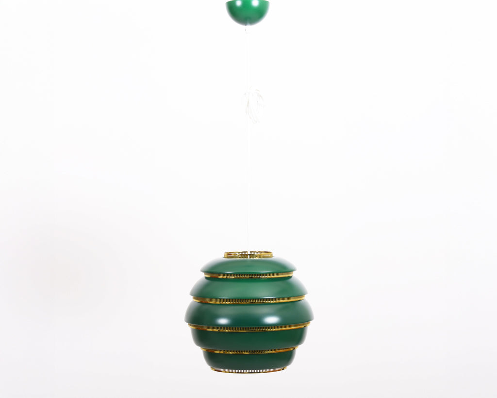 Dark green Alvar Aalto A331 “Beehive” pendant light. 