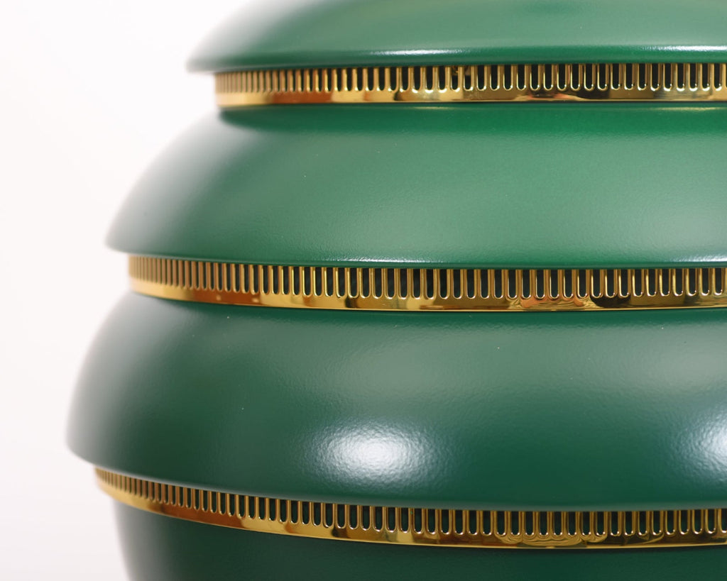 Close-up of the Beehive A331 pendant light, showing the layered metal structure.