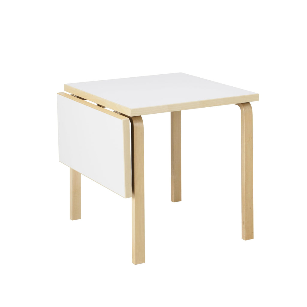 Artek Aalto Table DL81C (foldable) design by Alvar Aalto: Legs and top edge-band natural lacquered solid birch and top surface white laminate