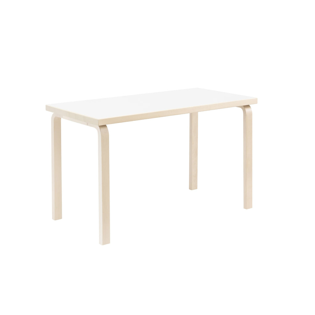 Artek Aalto Table 80A (rectangular) design by Alvar Aalto: Legs and top edge-band natural lacquered solid birch and top surface white laminate HPL