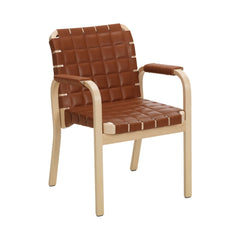 Armchair 45, leather – Birch/walnut quilted leather/leather pipe wrap armrests