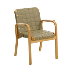 Armchair 45, leather – Honey stained/leaf quilted leather/rattan armrests