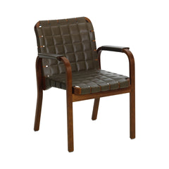 Armchair 45, leather – Walnut stained/olive quilted leather/flat wrap leather armrest