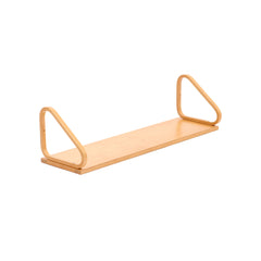 Artek 112B Wall Shelf honey stained, featuring elegant lamella loops as brackets supporting a substantial birch veneer panel.