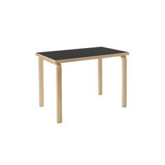 Artek Aalto Table 80B (rectangular) design by Alvar Aalto: Legs and top edge-band natural lacquered solid birch and top surface black linoleum