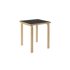 Artek Aalto Table 80C (square) design by Alvar Aalto: Legs and top edge-band natural lacquered solid birch and top surface black linoleum