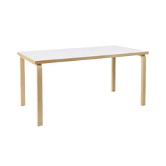 Artek Aalto Table 81A (rectangular) design by Alvar Aalto: Legs and top edge-band natural lacquered solid birch and top surface white laminate HPL