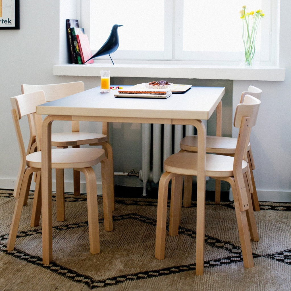 Interior view of a dining area featuring Aalto Table 81B surrounded by four Chair 69.