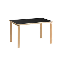 Artek Aalto Table 81B (rectangular) design by Alvar Aalto: Legs and top edge-band natural lacquered solid birch and top surface black linoleum