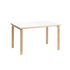 Artek Aalto Table 81B (rectangular) design by Alvar Aalto: Legs and top edge-band natural lacquered solid birch and top surface white laminate HPL