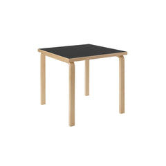 Artek Aalto Table 81C (square) design by Alvar Aalto: Legs and top edge-band natural lacquered solid birch and top surface black linoleum