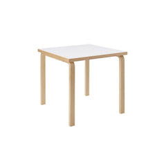 Artek Aalto Table 81C (square) design by Alvar Aalto: Legs and top edge-band natural lacquered solid birch and top surface white laminate HPL