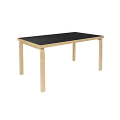 Artek Aalto Table 82A (rectangular) design by Alvar Aalto: Legs and top edge-band natural lacquered solid birch and top surface black linoleum