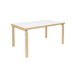 Artek Aalto Table 82A (rectangular) design by Alvar Aalto: Legs and top edge-band natural lacquered solid birch and top surface white laminate HPL