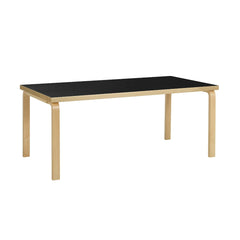 Artek Aalto Table 83 (rectangular) design by Alvar Aalto: Legs and top edge-band natural lacquered solid birch and top surface black linoleum