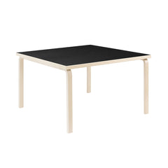 Artek Aalto Table 84 (square) design by Alvar Aalto: Legs and top edge-band natural lacquered solid birch and top surface black linoleum