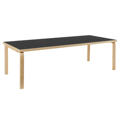Artek Aalto Table 86A (rectangular) design by Alvar Aalto: Legs and top edge-band natural lacquered solid birch and top surface black linoleum