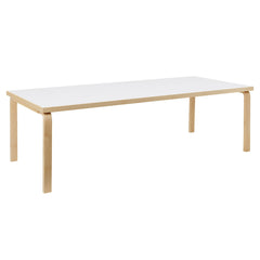 Artek Aalto Table 86A (rectangular) design by Alvar Aalto: Legs and top edge-band natural lacquered solid birch and top surface white laminate HPL
