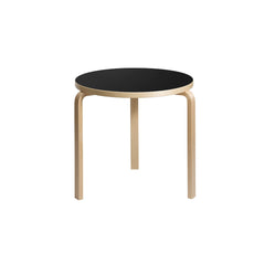Artek Aalto Table 90B (round) design by Alvar Aalto: Legs and top edge-band natural lacquered solid birch and top surface black linoleum