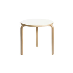 Artek Aalto Table 90B (round) design by Alvar Aalto: Legs and top edge-band natural lacquered solid birch and top surface white laminate HPL