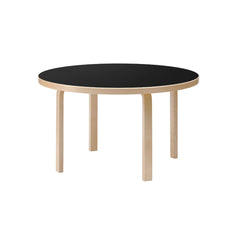 Artek Aalto Table 91 (round) design by Alvar Aalto: Legs and top edge-band natural lacquered solid birch and top surface black linoleum
