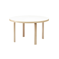 Artek Aalto Table 91 (round) design by Alvar Aalto: Legs and top edge-band natural lacquered solid birch and top surface white laminate HPL