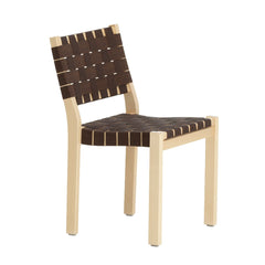 Artek Chair 611 design by Alvar Aalto: Frame natural lacquered birch, brown/
black webbing