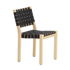 Artek Chair 611 design by Alvar Aalto: Frame natural lacquered birch, black/
black webbing.
