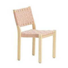 Artek Chair 611 design by Alvar Aalto: Frame natural lacquered birch, natural/
red webbing