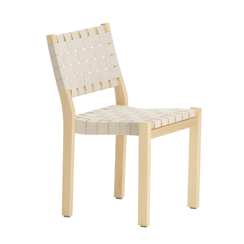 Artek Chair 611 design by Alvar Aalto: Frame natural lacquered birch, natural/
white webbing