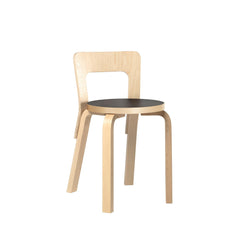 Artek Chair 65 design by Alvar Aalto: Legs and backrest natural lacquered birch, seat black linoleum