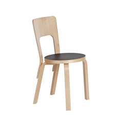 Artek Chair 66 design by Alvar Aalto: Legs and backrest natural lacquered birch, seat black linoleum