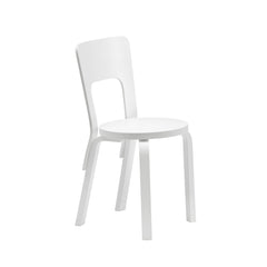 Artek Chair 66 design by Alvar Aalto: Legs and backrest white lacquered birch, seat white lacquered