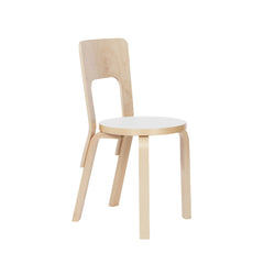 Artek Chair 66 design by Alvar Aalto: Legs and backrest natural lacquered birch, seat IKI white HPL laminate