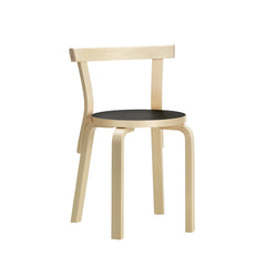 Artek Chair 68 design by Alvar Aalto: Legs and backrest natural lacquered birch, seat black linoleum