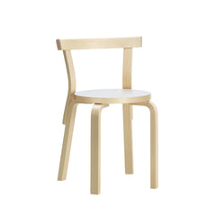 Artek Chair 68 design by Alvar Aalto: Legs and backrest natural lacquered birch, seat IKI white HPL laminate