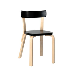 Artek Chair 69 design by Alvar Aalto: Legs and backrest support natural lacquered birch, seat and backrest black lacquered