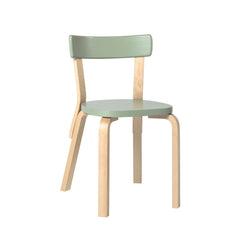 Artek Chair 69 design by Alvar Aalto: Legs and backrest support natural lacquered birch, seat and backrest green lacquered