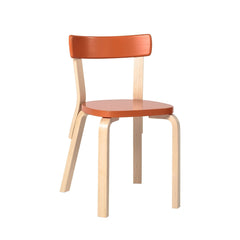 Artek Chair 69 design by Alvar Aalto: Legs and backrest support natural lacquered birch, seat and backrest orange lacquered