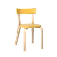 Artek Chair 69 design by Alvar Aalto: Legs and backrest support natural lacquered birch, seat and backrest yellow lacquered