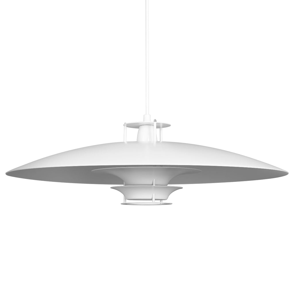 Pendant Light JL341 designed by Juha Leiviskä, featuring a white-painted aluminium shade with matching white details that reflect light evenly and softly. The light comes with a white cable.