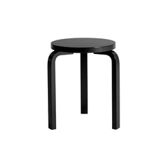 Artek Stool 60 design by Alvar Aalto (three legs): Legs birch black lacquered, seat black lacquered
