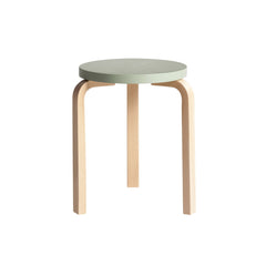 Artek Stool 60 design by Alvar Aalto (three legs): Legs birch natural lacquered, seat green lacquered