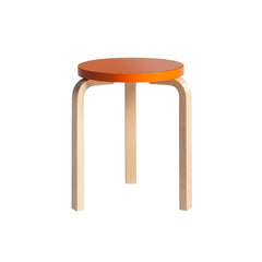 Artek Stool 60 design by Alvar Aalto  (three legs): Legs birch natural lacquered, seat orange lacquered