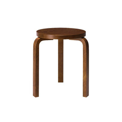 Artek Stool 60 design by Alvar Aalto (three legs): Legs birch walnut stained, seat walnut stained