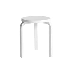 Artek Stool 60 design by Alvar Aalto (three legs): Legs birch white lacquered, seat white lacquered