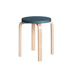 Artek Stool E60, design by Alvar Aalto  (four legs): Legs birch natural lacquered, seat blue lacquered