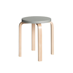 Artek Stool E60, design by Alvar Aalto (four legs): Legs birch natural lacquered, seat grey lacquered