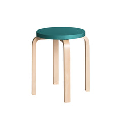 Artek Stool E60, design by Alvar Aalto  (four legs): Legs birch natural lacquered, seat petrol lacquered